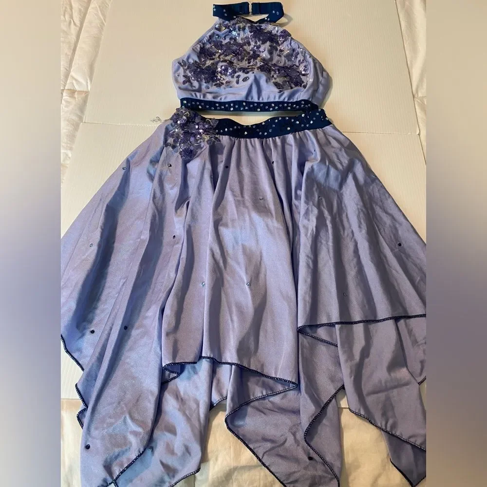 Glamour solo dance costume 2 piece embellished blue SA-Small adult